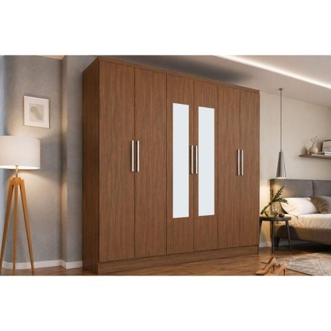 Guarda Roupa Casal 6 Portas (2 c/ Espelho) e 3 Gavetas PH1127 Nogueira - Herval