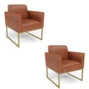 Ver imagem 2 de Poltrona Sala Decorativa Kit 2 Marisa Industrial Dourado Sintético Pu D03 - D’Rossi