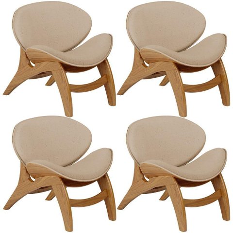 Kit 4 Poltronas Decorativa Orgânica Sala Living Kadosh L02 Linho Bege Escuro