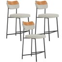 Ver imagem 1 de Kit 03 Banquetas Baixa Bar Cozinha Sala Jantar Preto Melina L02 Couríssimo Whisky Linho Cinza -