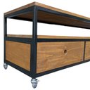 Ver imagem 3 de Rack Estilo Industrial com 3 Gavetas e 4 Rodízios - Ferro e Madeira