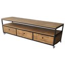 Ver imagem 2 de Rack Estilo Industrial com 3 Gavetas e 4 Rodízios - Ferro e Madeira