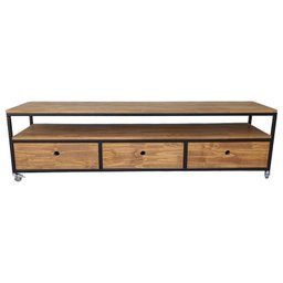 Rack Estilo Industrial com 3 Gavetas e 4 Rodízios - Ferro e Madeira - 1