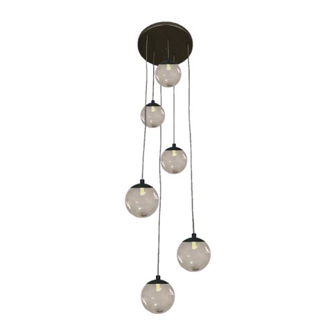 Pendente Moderno Preto P/ Pé Direito Alto Sala Vão de Escada Arevo Iluminação Jabuticaba 82P6 VIDRO 