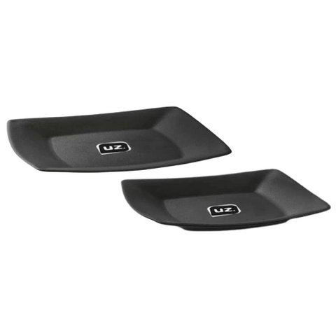 Kit 2 Pratos Plásticos 22,5 e 18,5cm Pretos Quadrados Cozinha Servir Petiscos