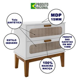 Kit 2 Mesas de Cabeceira Santorini 2 Gavetas 60 Cm Branco - 3