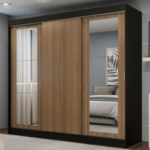 Guarda-roupa Casal Madesa Kansas 3 Portas de Correr com Espelhos 3 Gavetas
