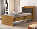Ver imagem 1 de Cama de Solteiro Tamires com Gavetas e Bau Design Moderno Mdf com Capitonê Classico:nature Nogal