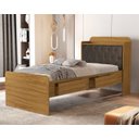 Ver imagem 1 de Cama de Solteiro Tamires com Gavetas e Bau Design Moderno Mdf com Capitonê Classico:nature Nogal