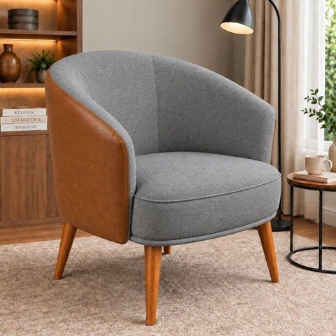 Poltrona Decorativa Linho Premium Base Madeira Maciça Luiza