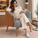 Ver imagem 6 de Poltrona Decorativa Linho Premium Base Madeira Maciça Luiza