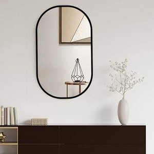 Espelho Decorativo Oval Com Moldura Preta Para Sala Banheiro 80x50cm