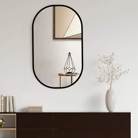 Espelho Decorativo Oval Com Moldura Preta Para Sala Banheiro 80x50cm