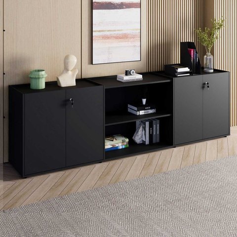 Armário para Escritório 240cm com 4 Portas Nicho e Tampo Embutido Corporate