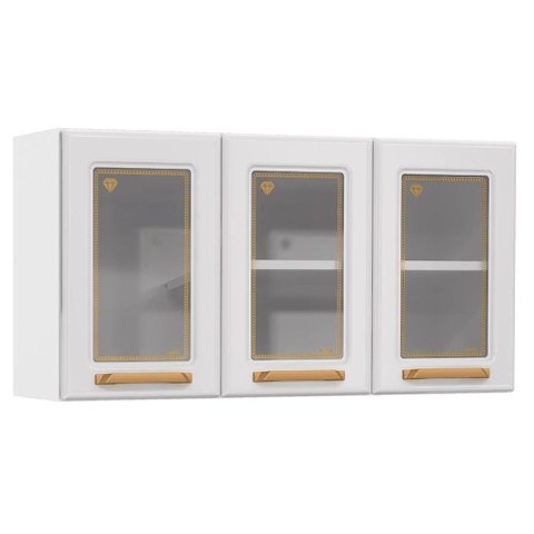 Armário de Cozinha Modulado Diamante 3 Portas C/ Vidro 105cm Branco - Telasul