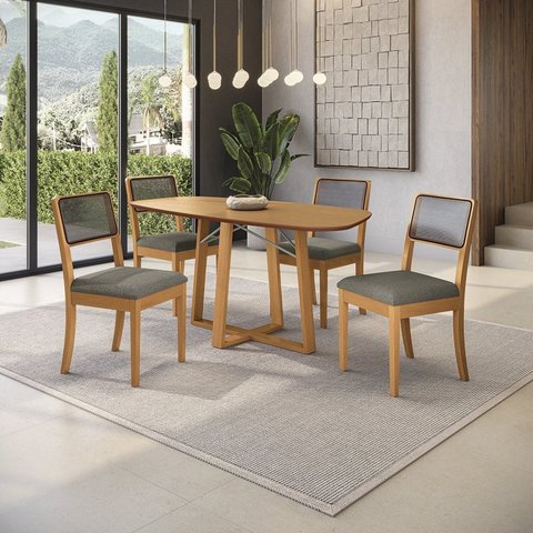 Conjunto de Jantar 4 Cadeiras Lola Mesa Elma Madeira Maciça Cinza/Chumbo