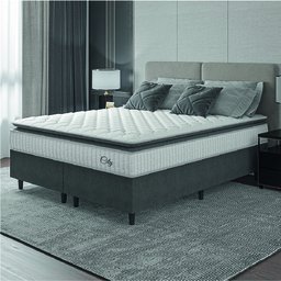 Cama Box Colchão Casal King Molas Ensacadas City Pillow Top 193x203x61cm Cinza / Branco Hellen - 1