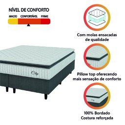 Cama Box Colchão Casal King Molas Ensacadas City Pillow Top 193x203x61cm Cinza / Branco Hellen - 5