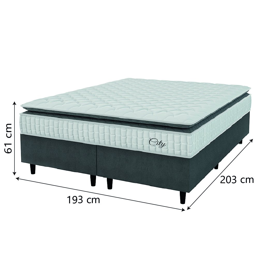 Cama Box Colchão Casal King Molas Ensacadas City Pillow Top 193x203x61cm Cinza / Branco Hellen - 3