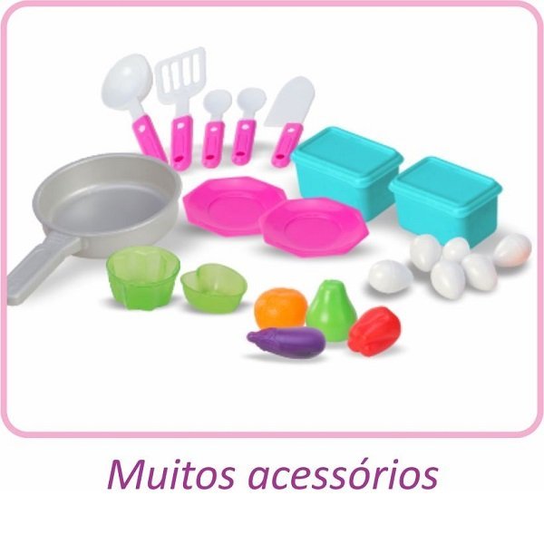 Cozinha Gourmet de Brinquedo Infantil Rosa com Pia Sai Agua Magic TOYS - 3