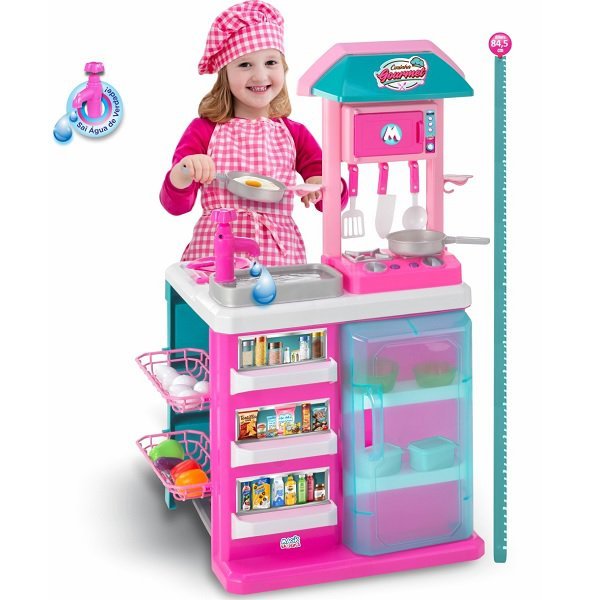 Cozinha Gourmet de Brinquedo Infantil Rosa com Pia Sai Agua Magic TOYS - 1