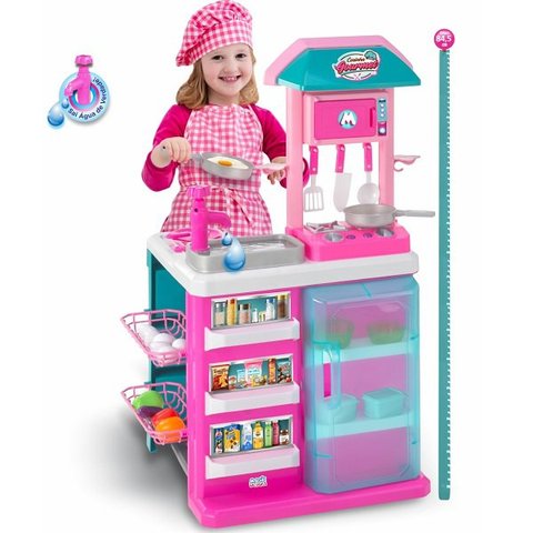 Cozinha Gourmet de Brinquedo Infantil Rosa com Pia Sai Agua Magic TOYS