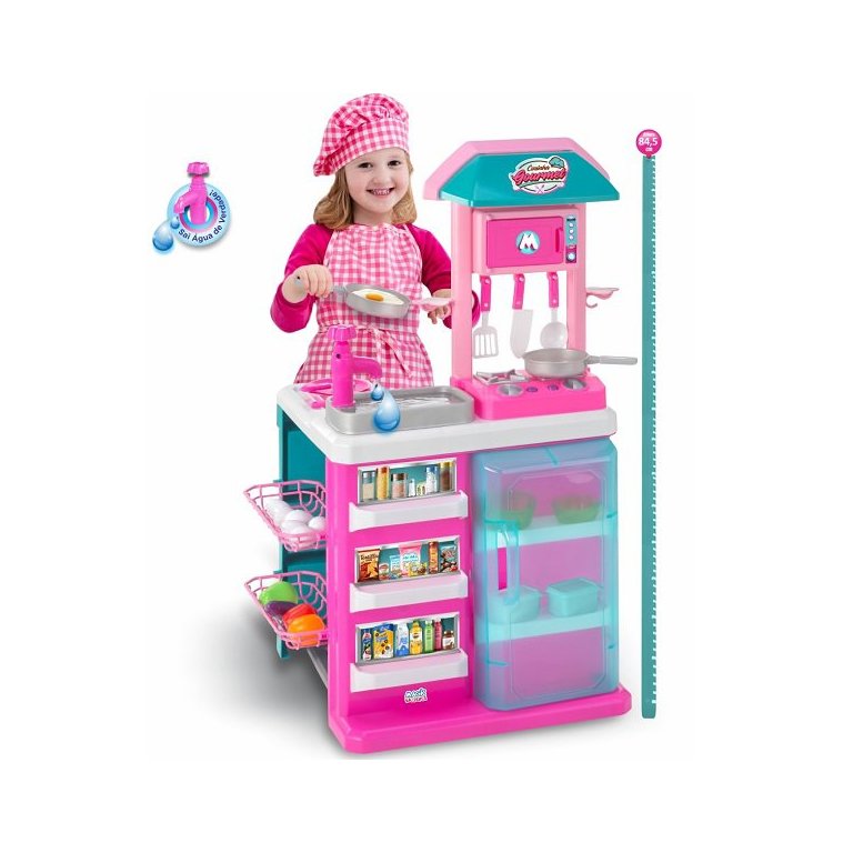 Cozinha Gourmet de Brinquedo Infantil Rosa com Pia Sai Agua Magic TOYS