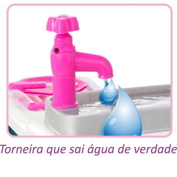 Cozinha Gourmet de Brinquedo Infantil Rosa com Pia Sai Agua Magic TOYS - 4