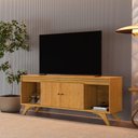 Ver imagem 4 de Conjunto Painel + Rack Sevilha 162cm 160cm com 2 Portas Naturalle Mavaular Móveis
