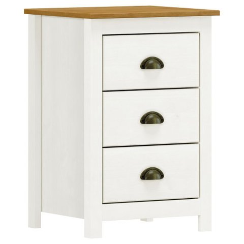 Mesa de Cabeceira 3 Gavetas Madeira Maciça Mazzaro F06 Branco Freijó - Lyam Decor