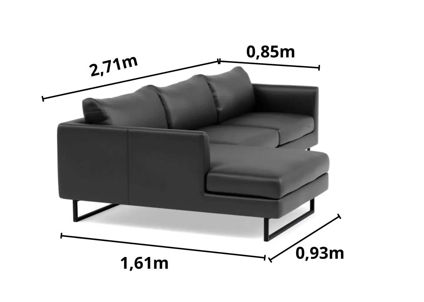 Ver imagem 2 de Sofá 2 Lugares com Chaise Lado Direito - Fab003:cinza