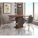 Ver imagem 1 de Mesa Jantar Londres Retangular Amêndoa 137x90cm 6 Cadeiras Estofadas Nude Médio Base Dourado