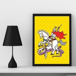Quadro Decorativo São Jorge Fundo amarelo 45x34cm:madeira Preta - 1