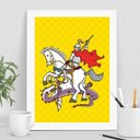 Ver imagem 2 de Quadro Decorativo São Jorge Fundo amarelo 45x34cm:madeira Preta
