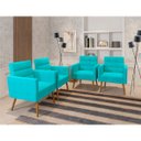 Ver imagem 1 de Kit 04 Poltronas Lux Decorativas Para Sala Quarto Suede Azul Turqueza