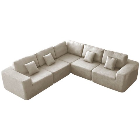 Kit Sofá Modular 5 Lugares Moderno Curvo Orgânico Adapt Linho