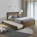 Ver imagem 1 de Conjunto Cama Casal Inglesa com Cama Auxiliar em Madeira Maciça Castanho