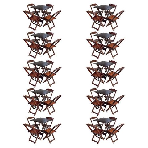 Kit 10 Jogos De Mesa Com 4 Cadeiras De Madeira Dobravel 70X70 - Imbuia - Marrom