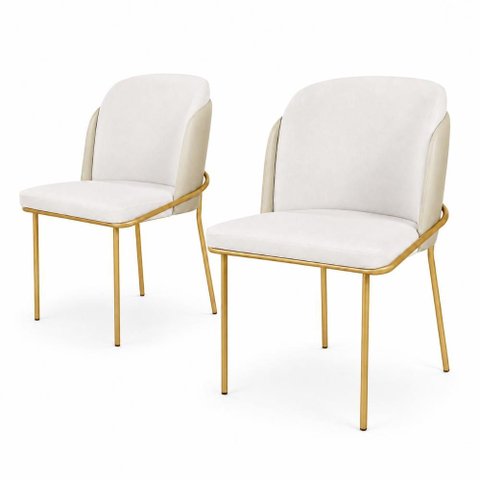 Kit 2 Cadeira de Jantar Estofada Ergonômica D28 Aço Carbono Aurora - Dourado | Marfim | Palha