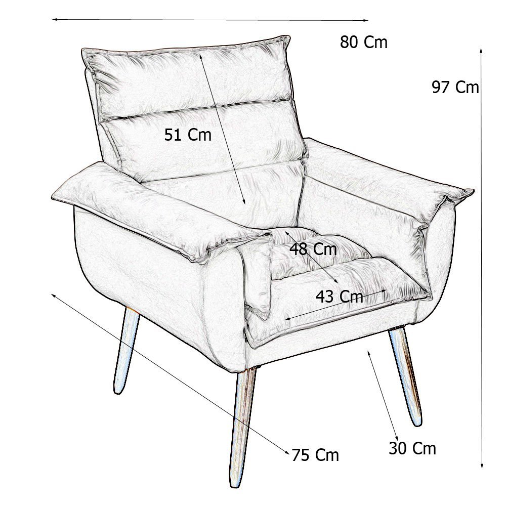 Kit 2 Poltronas Decorativas Cuba Suede Preto MV Estofados - 2