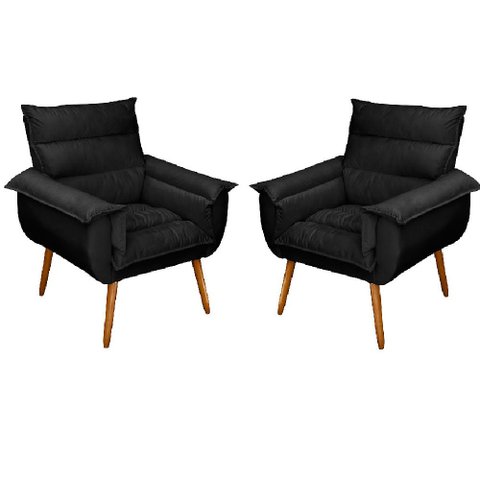Kit 2 Poltronas Decorativas Cuba Suede Preto MV Estofados