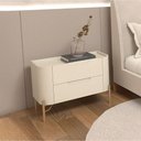 Ver imagem 1 de Mesa de Cabeceira Luna 2 Gavetas MDF Pés Metal Dourado Casa Lar Shop