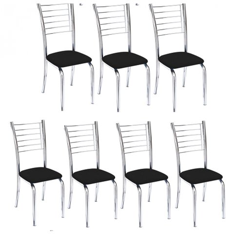 Kit 7 Cadeiras Iara Cromada para Cozinha-Corino Preto-Gat Magazine