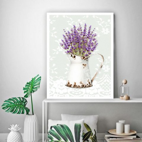 Quadro Decorativo Lavanda - Renda 45x34cm - com Vidro:moldura Branca