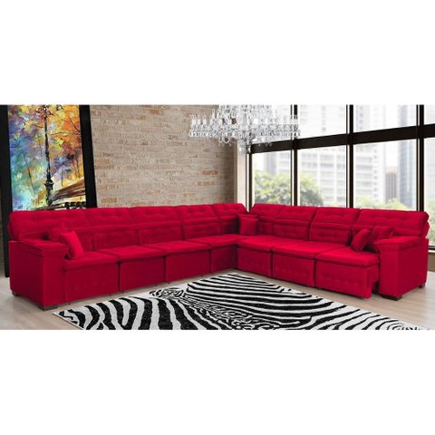 Sofá Magno 3.97x3.97m de Canto, Retrátil e Reclinável - Vermelho