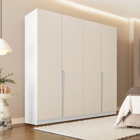 Guarda Roupa Roupeiro 4 Portas 4 Gavetas Porto Branco Creme Politorno Móveis