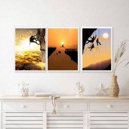 Kit 3 Quadros Decorativos Alpinismo Escalada 33x24cm:madeira Branca - 1