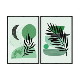 Kit 02 Quadros Decorativos - Abstrato Formas Verde Abg022 Tela Canvas - 40x60cm Cada - 2
