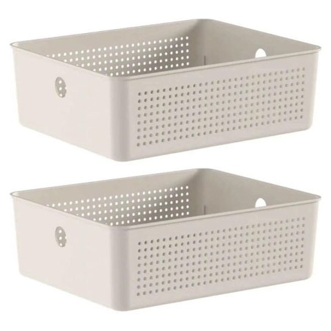 Kit 2 Caixas Organizadoras 27x22cm 5,4L Bege Lavanderia ou