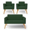 Ver imagem 1 de Sofá Namoradeira com 2 Poltronas Pés Palito Castanho Marisa Veludo Verde D03 - D'Rossi